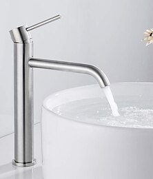 abordables -Mitigeur pour lavabo de salle de bain en acier inoxydable, mitigeur de lavabo haut mitigeur mono vasque à poser avec flexible d'eau chaude et froide, mitigeur monobloc pour lavabo vasque