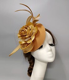 economico -fascinators kentucky derby cappello copricapo copricapo di piume netto velo cappello autunno matrimonio giorno delle signore cocktail reale astcot con cappuccio floreale copricapo copricapo