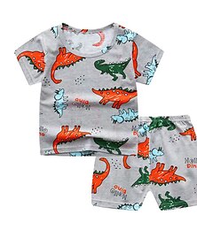 cheap -2 Pieces Toddler Boys T-shirt & Shorts Outfit Solid Color Animal Cartoon Short Sleeve Set School Adorable Daily Summer Spring 3-7 Years Short set of pink overalls Short set of yellow dinosaurs Short