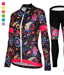 baratos -Mulheres Manga Longa Calça com Camisa para Ciclismo Inverno Com Transparência Lycra Poliéster Verde Preto Roxo Botânico floral Engraçado Moto Camisa / Roupas Para Esporte Meia-calça Resistente a UV