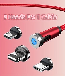 economico -5a cavo di ricarica multi magnetico 3,3 piedi 6,6 piedi da usb a a fulmine / micro / tipo c ricarica rapida 3 in 1 caricatore per telefono rotante a 540 ° cavo usb intrecciato in nylon per dispositivo iphone / micro usb / tipo c