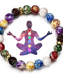 cheap -7 Chakra Reiki Healing Stone Bracelet Yoga Balance Energy Imitate Volcanic Stone Beads Jewelry Handmade DIY Beaded Bracelets