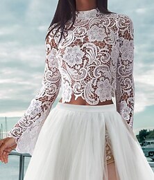 cheap -Boho Wedding Dresses Separates High Neck Long Sleeve Separates Lace Bridal Tops Bridal Gowns With Appliques 2024