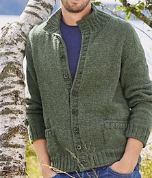 billige -Herre Genser Cardigan Genser Riflet Strikke Normal Strikket عادي Opprett krage Oppvarminger Moderne Moderne Dagligdagstøy Ut på byen Klær Vinter Grønn M L XL
