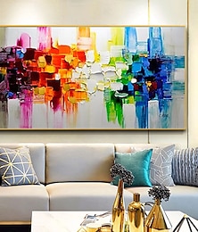 cheap -Oil Painting 100% Handmade Hand Painted Wall Art On Canvas Colorful Abstract Line Modern Style Home Decoration Decor Rolled Canvas No Frame Unstretched 120*60cm/160*80cm
