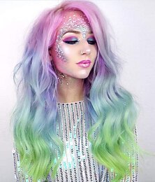 economico -parrucche sintetiche arcobaleno parrucca sintetica colorata con onde naturali per drag queen sirena cosplay party parrucche di halloween da 26 pollici