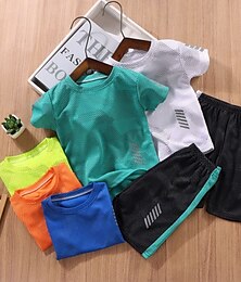 economico -2 pezzi Bambino Da ragazzo Tute sportive Vestito Color Block Manica corta Girocollo Cotone Impostare Sportivo Estate Primavera 7-13 anni Bianco Giallo Verde chiaro