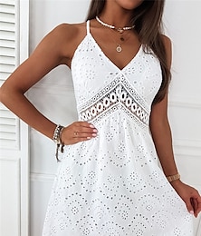 economico -abito bianco in pizzo da donna semplice senza schienale con spalline mini abito quotidiano appuntamento senza maniche estate primavera