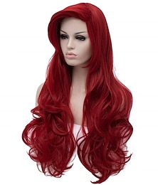olcso -göndör vörös sellő paróka nőknek hosszú hullámos cosplay napi haj hőálló szintetikus szálas paróka karácsonyi partira (csak parókák)