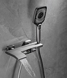 Недорогие -настенный смеситель для ванны с ручным распылителем для душа, светодиодный дисплей, настенный набор для душа, латунный клапан, водопадный излив, смеситель для ванной комнаты с одной ручкой, ручная душевая система с наполнителем