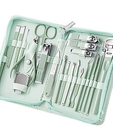 זול -סט מניקור קוצץ ציפורניים ערכת פדיקור -22 חלקים נירוסטה ערכת טיפוח מקצועית ערכת טיפוח כלי טיפוח לציפורניים עם מארז מתנה יוקרתי מעור נסיעות כחול ירוק