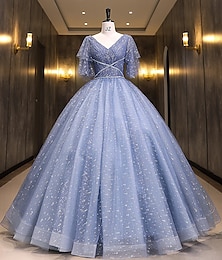 abordables -robe de bal robes de quinceanera robe de princesse performance quinceanera longueur au sol manches courtes col en V avec robe de mascarade à paillettes robe pour impressionner 2025