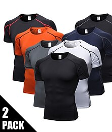 cheap -Arsuxeo Men's Compression Shirt Running Shirt 2 Pack Short Sleeve Top Athletic Athleisure Spandex Breathable Quick Dry Soft Running Jogging Training Sportswear Activewear Solid Colored 1# 2# 3#