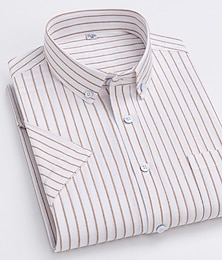 preiswerte -Herren Oberhemd Gestreiftes Hemd Hemd Oxford Hemd Kariert / Gestreift / Chevron Hochzeit Büro & Karriere Kastanienbraun Hellgelb Hellblau Weiß Langarm Hemdkragen Frühling Sommer Bekleidung Kreuz