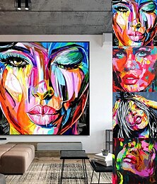 cheap -Mintura Handmade Face Oil Painting On Canvas Wall Art Decoration Modern Abstract Figure Picture For Home Decor Rolled Frameless Unstretched Painting