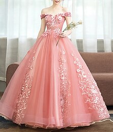 ieftine -rochie de bal rochii de quinceanera rochie de prințesă rochie roșie verde rochie de quinceanera lungime până la podea fără mâneci cu umăr dezactivat poliester cu aplicații 2024
