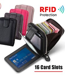 Недорогие -Держатель кредитных карт RFID Кошелек на 16 карт из натуральной кожи держатель водительских прав и удостоверений кошелек-кредитка с магнитной застежкой одно отделение для женщин и мужчин