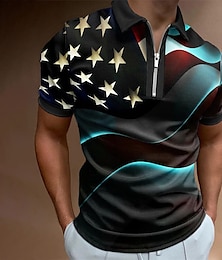 abordables -Hombre POLO Camiseta de golf Estrella Cuello Vuelto Negro Blanco Negro / purpúreo Rojo Azul Real Impresión 3D Calle Diario Manga Corta Cremallera 3D Ropa Moda Casual Cómodo