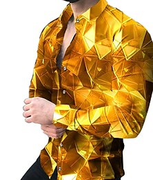 preiswerte -Herren Geometrie Hemd Langarm Modisch Strassenmode Designer Outdoor Casual Täglich Herbst Winter Umlegekragen Bedruckt Button-Down Weiß Königsblau Blau Purpur Gold