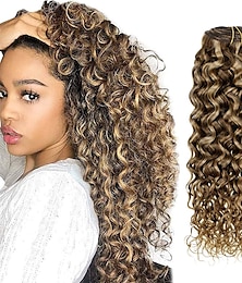 cheap -Natural Curly Clip in Hair Extensions Remy Human Hair 22 Inch Long Clip in Curly Hair Extensions Human Hair Blonde Highlighted Brown Curly Clip in Real Human Hair Extensions 7Pcs 105g