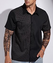 economico -Per uomo A strisce Camicia Maglietta informale Camicia con bottoni Manica corta Camicia Collo ripiegabile Esterno Da mare Nero Plus Size Abbigliamento Moderno Retrò vintage