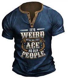 cheap -Birthday Mens Graphic Shirt Henley Tee Letter Clothing Apparel 3D Print Outdoor Casual Short Sleeve Button Down Fashion Designer Comfortable It Weird Being The Same Age Old People T-Shirt Green Cotton