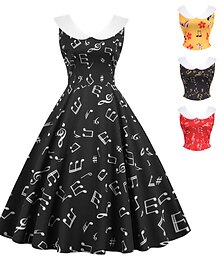 levne -Retro 50. léta Vintage šaty Houpací šaty Flare šaty Hudební noty Dámské Karneval Plesová maškaráda Běžné / Denní loučení se svobodou nevěsty Dospělé Šaty Šaty pro návrat domů