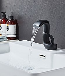abordables -cascade salle de bain évier mitigeur montage sur pont, lavabo monocommande mitigeur lavabo salle d'eau avec tuyau d'eau chaude et froide, monobloc vasque eau laiton robinet noir blanc chrome brossé