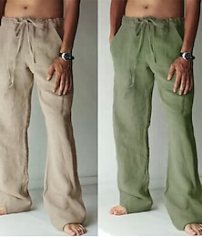 ieftine -Bărbați Pantaloni de in Pantaloni Pantaloni de vară Pantaloni de plajă Buzunar Cordon Talie elastică Simplu Zilnic Haine de strada Modă Casual Negru Alb
