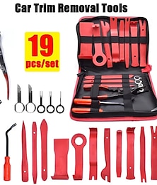 economico -Kit di strumenti per la rimozione del rivestimento dell'auto da 19 pezzi & custodia plastica stereo audio radio rimozione pannello porta cruscotto interno barra leva modanatura clip pinze