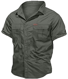 billiga -Herr Skjorta Arbetskläder skjortor Casual skjorta Arbetsskjortor Knapp upp skjorta Cargo skjorta Svart Marinblå Khaki grön Armégrön Beige Kortärmad Slät Nedvikt Semester Utekväll Button-Down Kläder