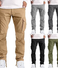 cheap -Men's Cargo Pants Cargo Trousers Trousers Flap Pocket Plain Comfort Breathable Outdoor Daily Going out Fashion Streetwear Light Khaki Black