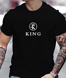 halpa -Miesten Pluskoko Iso korkea T-paita T-paidat Crown & Letter Graphic T-paita Pyöreäkauluksinen Musta Valkoinen Rubiini Lyhyt hiha ulko- Bile Painettu Kirjain Vaatetus Villasekoite Tyylikäs Vapaa-aika