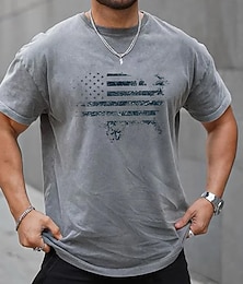preiswerte -Herren Übergröße Groß Hoch T Shirt Tee Rundhalsausschnitt Grau Kurze Ärmel Outdoor Ausgehen Sport-Tops Bedruckt Graphic Buchstabe Bekleidung Baumwollmischung Vintage Strassenmode Stilvoll