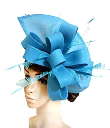 voordelige -fascinators Namaaklinnen Kentucky Derby Paardenrace cocktail Koninklijke Ascot Retro Elegant Met Veer Strik Helm Hoofddeksels