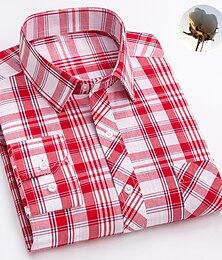 preiswerte -Herren Oberhemd Plaid Hochzeit Büro / Geschäftlich Hellgelb Hellblau Schwarz Wein Langarm Umlegekragen Frühling & Herbst Bekleidung Vordertasche