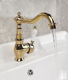 cheap -Mono Bathroom Sink Mixer Faucet Brass, Deck Mounted Single Lever Basin Taps Ceramic Handle Tap, One Hole Cold and Hot Hose Vessel Faucets