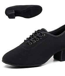 abordables -Women's Latin Shoes Modern Shoes Dance Shoes Prom Ballroom Dance Lace Up Oxford Full Leather Sole Thick Heel Closed Toe Lace-up Adults' Black