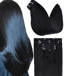 abordables -clip dans les extensions de cheveux vrais cheveux humains doux & Naturel jet noir remy sans couture clip ins 120g 7 pièces clip sur les extensions de cheveux clip dans les cheveux humains pour les
