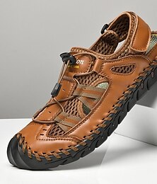 abordables -Sandales d'extérieur respirantes en similicuir pour hommes – Chaussures de pêcheur à bout fermé avec lacets élastiques réglables pour la randonnée, la marche et les vêtements d'été décontractés