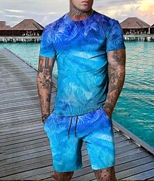 abordables -Hombre Graphic Hoja Planta 2 piezas Conjuntos de camisetas Conjunto de pantalones cortos y camiseta Trajes De Camiseta Manga Corta Cuello Barco Design Casual Cómodo Exterior Vacaciones Diario