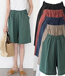 economico -Per donna Pantaloncini in cotone e lino Gamba larga Shorts Moda Lunghezza al ginocchio Tinta unica Tasche Laterali Gamba larga Comodità Inelastico Casual Quotidiano Nero Rosso Blu marino Verde