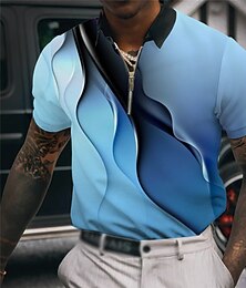 preiswerte -Herren Poloshirts Groß und hoch Farbverlauf Umlegekragen Reißverschluss Kurze Ärmel Sommer Frühling Mode Designer Lässig Atmungsaktiv Outdoor Straße Oberteile