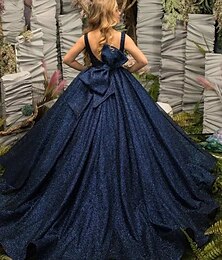 billiga -Barn Flickor Festklänning Ensfärgat Ärmlös Prestanda Bröllop Nät Prinsessa Ljuv Spets Mitt på vaden Sheath Dress Tyllklänning Flower Girls Klänning Sommar Vår Höst 2-12 år Blå