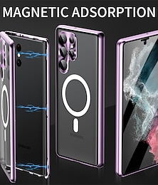 billiga -telefon fodral Till Samsung Galaxy S24 S23 S22 S21 Ultra Plus Fodral Magnetiskt adsorptionsfodral Med Magsafe Bärbar Lucka Klar Genomskinlig Solid färg Aluminiumlegering Plast