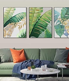 levne -ruční olejomalba plátno nástěnná umělecká dekorace moderní abstraktní rostlina květina zelená a zlatá banánový list pro domácí výzdobu válcovaný bezrámový nenatažený obraz