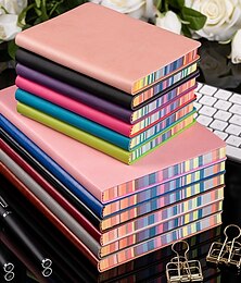 preiswerte -1 Stück Notizbuch mit weichem Ledereinband und Regenbogenrand und 100 Blatt, Geschenk zum Schulanfang