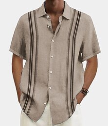 economico -Per uomo Camicia Estiva Camicia casual Camicia da Spiaggia A righe Vacanza Camicia hawaiana Blu Verde Cachi Grigio Manica Corta Collo ripiegato Estate Abbigliamento Tasca Frontale
