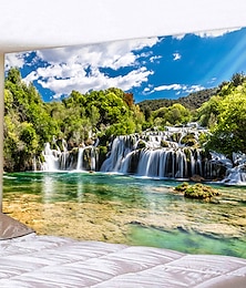 cheap -Natural Forest Waterfall Hanging Tapestry Wall Art Large Tapestry Mural Decor Photograph Backdrop Blanket Curtain Home Bedroom Living Room Decoration