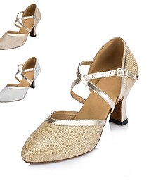 ieftine -Pentru femei Sală Dans Pantofi Moderni Performanță Antrenament Petrecere Călcâi Strălucire Net Grosime călcâială Buclă Argintiu Auriu Bej